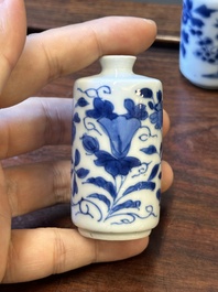 Ten Chinese blue and white vases and snuff bottles, 19th C.