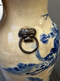 Three Chinese blue and white Nanking crackle-glazed vases, Chenghua mark, 19th C.