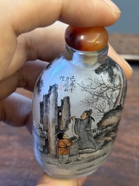 Three Chinese inside-painted glass snuff bottles, 20th C.