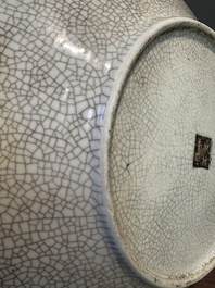 Two pairs of Chinese blue and white Nanking crackle-glazed 'dragon' vases and a dish, Chenghua mark, 19th C.