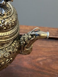 A fine Tibetan silver plated 'bajixiang' teapot, 19th C.