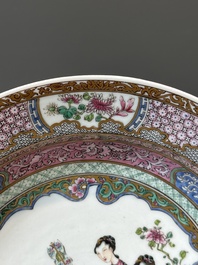 A Chinese famille rose semi-eggshell ruby-back plate, 19/20th C.
