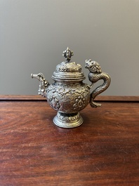 A fine Tibetan silver plated 'bajixiang' teapot, 19th C.