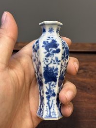 Two Chinese blue and white vases, two miniature jugs and a tea caddy, Kangxi