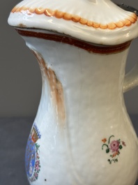 A rare Chinese export porcelain ewer and basin with crowned monogram 'RLI', Qianlong