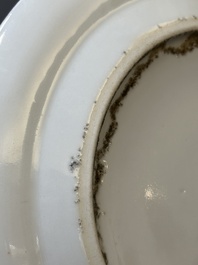 A pair of Chinese blue and white Canton-decorated plates, a famille rose 'playing boys' plate and a reticulated plate, 19th C.