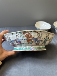 Three lobbed Chinese famille rose bowls, Yongzheng mark, 19th C.