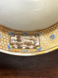 A Chinese Canton famille rose covered bowl and a matching plate, 19th C.