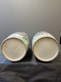 A pair of Chinese famille rose vases with narrative design, 19th C.