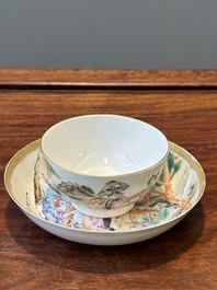 A Chinese famille rose 'Don Quixote' cup and saucer, 18/19th C.