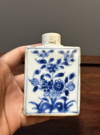 Two Chinese blue and white vases, two miniature jugs and a tea caddy, Kangxi