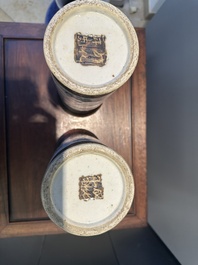 Two pairs of Chinese blue and white Nanking crackle-glazed 'dragon' vases and a dish, Chenghua mark, 19th C.