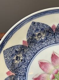 A Chinese famille rose 'lotus' plate for the Southeast Asian market and a 'butterfly and flower' plate, Yongzheng/Qianlong