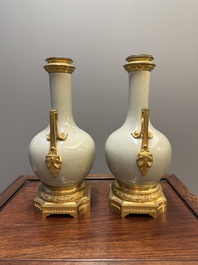 A pair of Chinese ge-type vases with gilt bronze mounts, 19th C.