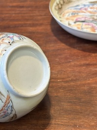 A Chinese famille rose 'Don Quixote' cup and saucer, 18/19th C.