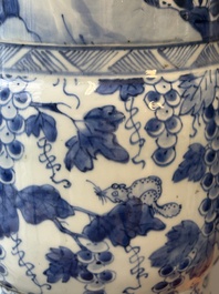 Two Chinese blue and white 'gu' vases with squirrels among grape vines, Kangxi