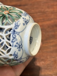 A rare Chinese reticulated double-walled famille verte cup, Kangxi