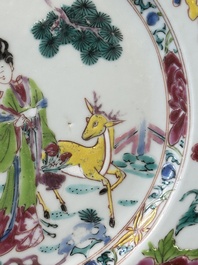A pair of Chinese famille rose 'Magu' plates, Yongzheng