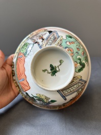 A Chinese famille verte bowl with narrative design, 19th C.