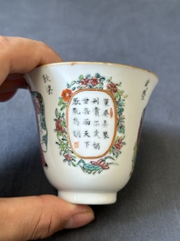 Een Chinese famille rose 'Wu Shuang Pu' kop en schotel, 19e eeuw
