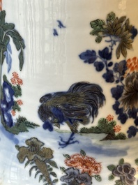 A Chinese doucai 'gu' vase with roosters, Qianlong mark, 19th C.