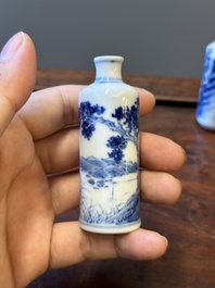 Six Chinese blue and white snuff bottles, 19th C.