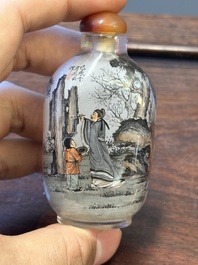 Three Chinese inside-painted glass snuff bottles, 20th C.