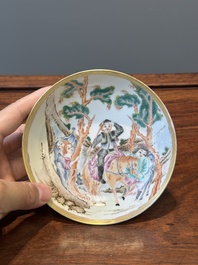 A Chinese famille rose 'Don Quixote' cup and saucer, 18/19th C.