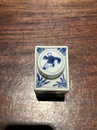 A rectangular Chinese blue and white 'Long Eliza' tea caddy and cover, Kangxi