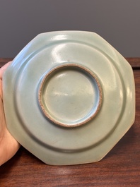 A octagonal Chinese Longquan celadon plate, probably Ming