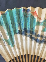 Drie waaiers, navolger van Zhang Daqian 張大千 (1899-1983) en Wu Hufang 吴湖帆 (1894-1968), inkt en kleur op papier