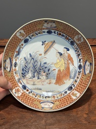 A Chinese Imari-style 'Parasol ladies' plate after Cornelis Pronk, Qianlong