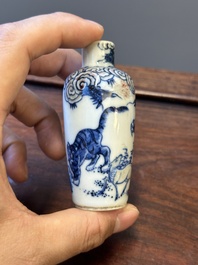 Seven Chinese blue, white and copper-red snuff bottles, Yongle and Yongzheng mark, 19th C.