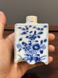 Two Chinese blue and white vases, two miniature jugs and a tea caddy, Kangxi