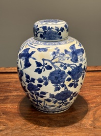 A Chinese blue and white jar and cover with floral design, Kangxi