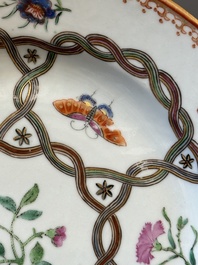 A Chinese famille rose 'lotus' plate for the Southeast Asian market and a 'butterfly and flower' plate, Yongzheng/Qianlong