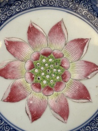 A Chinese famille rose 'lotus' plate for the Southeast Asian market and a 'butterfly and flower' plate, Yongzheng/Qianlong