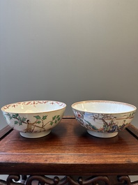 A Dutch-decorated Chinese bowl and a Canton famille rose 'mandarin subject' bowl, Qianlong