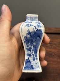 Two Chinese blue and white vases, two miniature jugs and a tea caddy, Kangxi