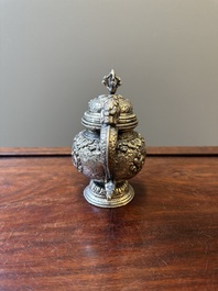 A fine Tibetan silver plated 'bajixiang' teapot, 19th C.