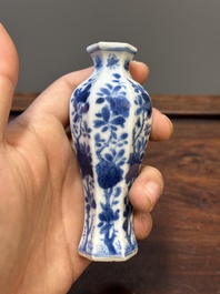 Two Chinese blue and white vases, two miniature jugs and a tea caddy, Kangxi