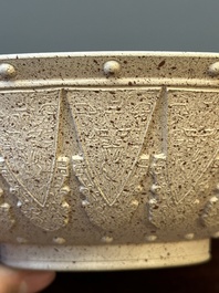 A large Chinese Yixing stoneware bowl with relief design, Qianlong mark, 18/19th C.