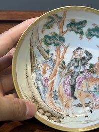 A Chinese famille rose 'Don Quixote' cup and saucer, 18/19th C.