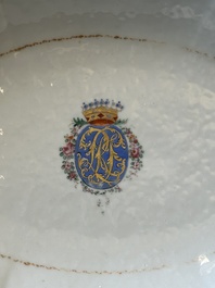 A rare Chinese export porcelain ewer and basin with crowned monogram 'RLI', Qianlong