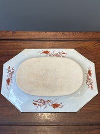 A pair of octagonal Chinese blue and white 'Xi Xiang Ji' dishes and a pair of famille rose dishes, Yongzheng