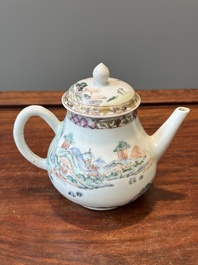 A Chinese famille rose teapot with landscape design, Yongzheng