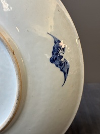 A large Chinese blue and white 'bats and longevity' dish, 19th C.