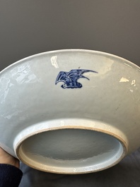 A large Chinese blue and white 'bats and longevity' dish, 19th C.