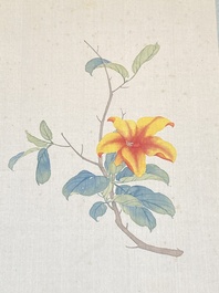 Chinese school: Seven works with birds and flowers, ink and colour on silk, signed Jinghan 景涵, 19/20th C.