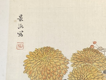 Chinese school: Seven works with birds and flowers, ink and colour on silk, signed Jinghan 景涵, 19/20th C.